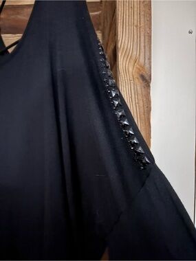 Black Stud-Trim Cold Shoulder Top